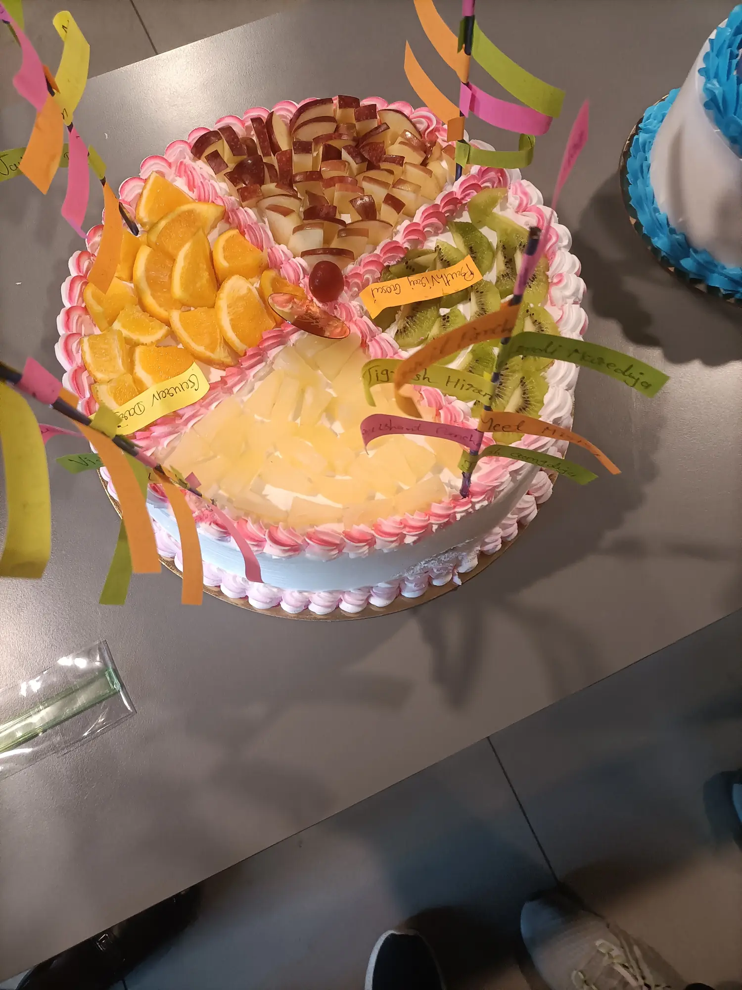 Celebration cake decorated with fruit